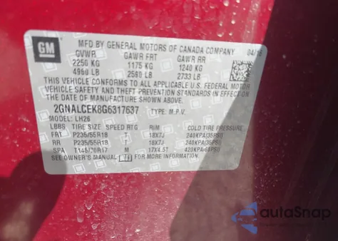 2016 Chevrolet Equinox Lt from USA, damaged, VIN 2GNALCEK8G6317637